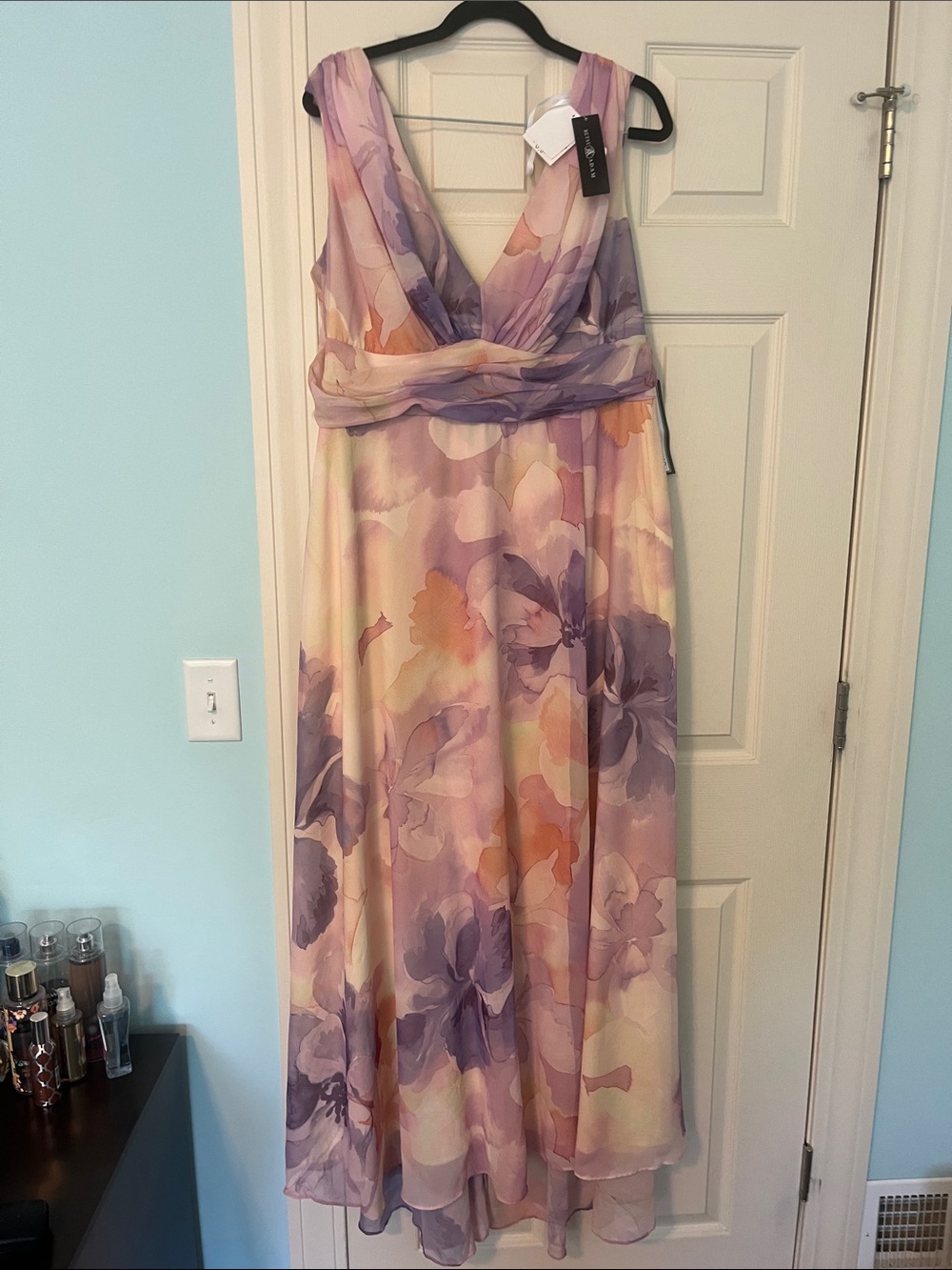 Betsy & Adam Dress Cream, Lavender and Peach Floral V-Neck Gown NWT!!! 16W